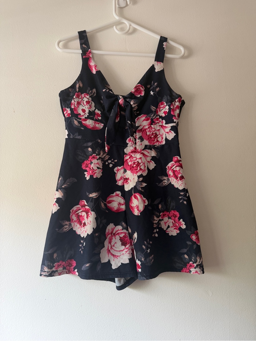 Floral Tie-Front Navy Romper